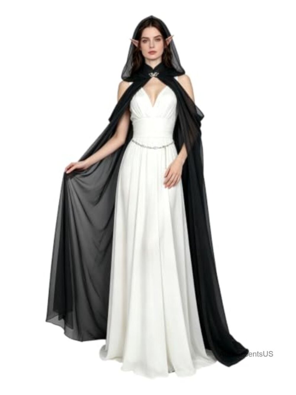 Sheer Chiffon Hooded Cloak Medieval Elven Fairy Cape Ren Faire Costume